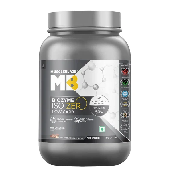 MuscleBlaze Biozyme Iso-Zero, 1 kg (2.2 lb), Low Carb Swiss Chocolate Hazelnut ( Free Delivery )