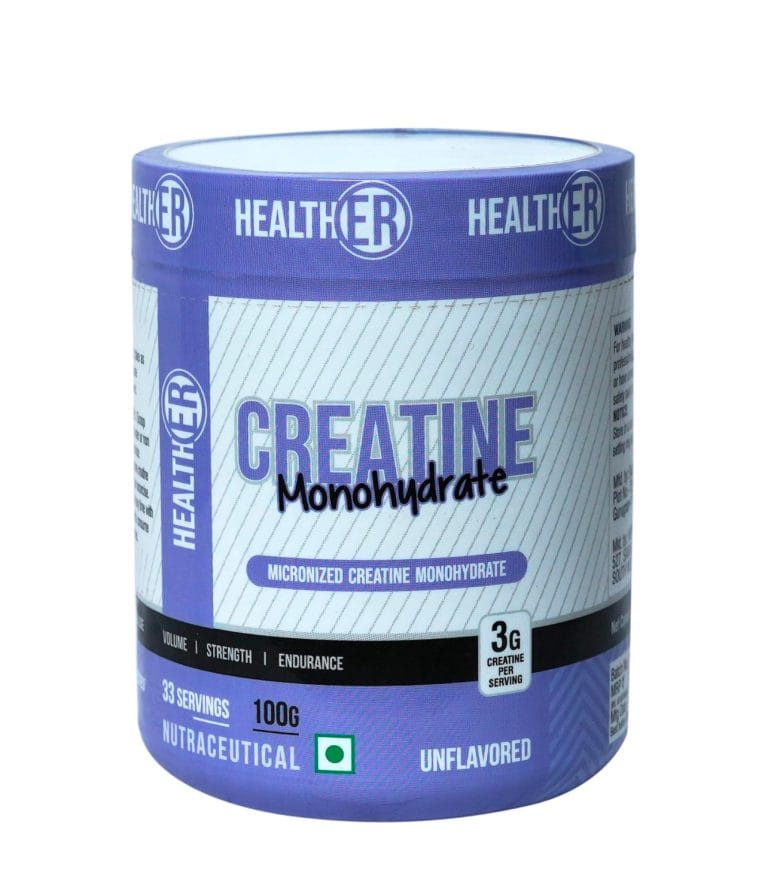 HealthER Pure Micronised Creatine Monohydrate Powder � Pre/Post Workout Supplement for Muscle Strength 100gm